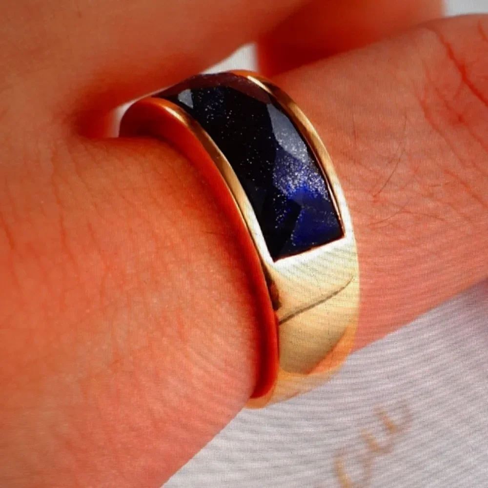 New‎ Lamuch Stainless Steel Gold Band With Blue Galaxy Stone Men Size 7 New